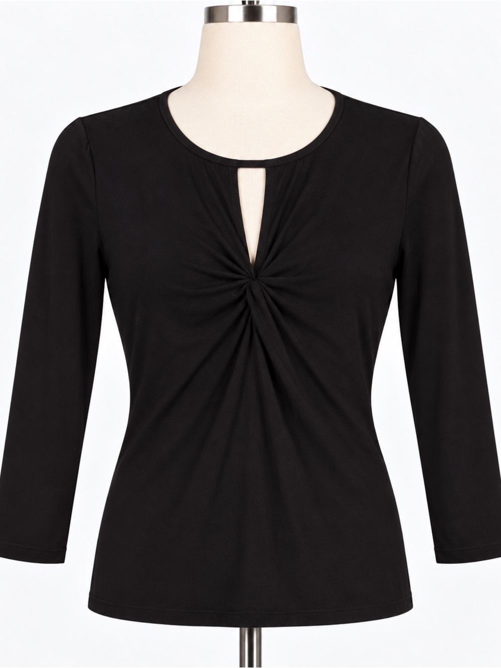 INC International Concepts Black Twist-Front Keyhole Long Sleeve Top